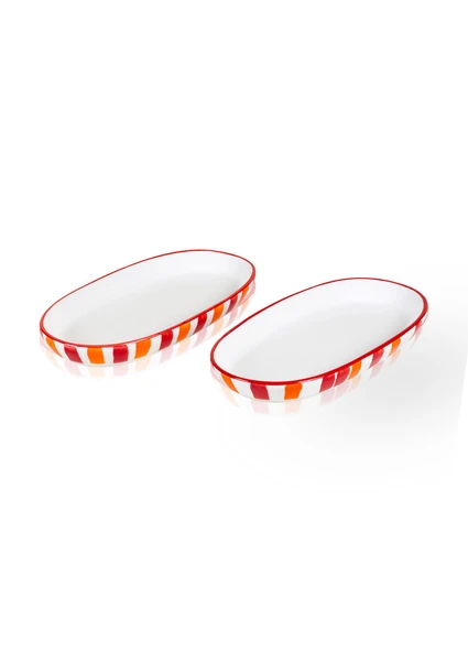 The Mia Joy Oval Servis 2li Set Kırmızı 11x21x3 cm