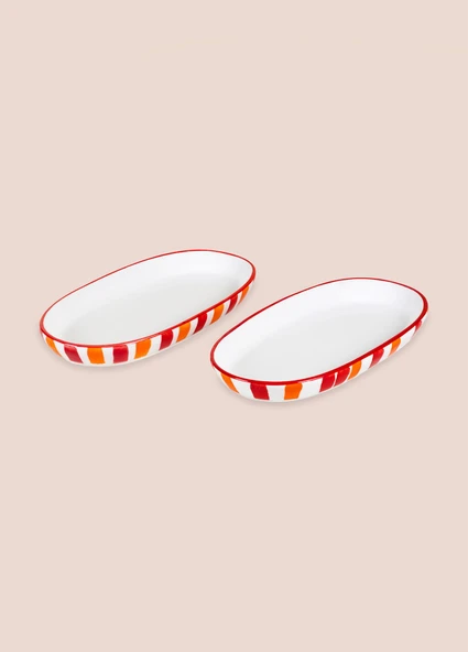 The Mia Joy Oval Servis 2li Set Kırmızı 11x21x3 cm - 4