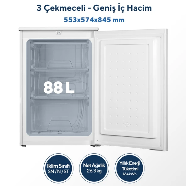 Kumtel 3 Çekmeceli Dikey Derin Dondurucu 88L HFR-100 - 6