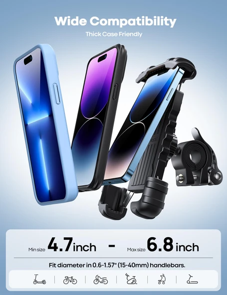 Lamicall Motosiklet ve Bisiklet Telefon Tutucu 360 Derece Döndürülebilir BM02BLACK - 6