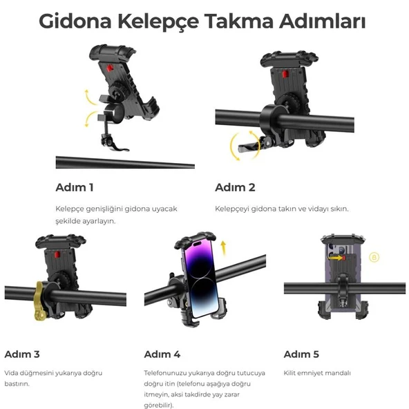 Lamicall Motosiklet ve Bisiklet Telefon Tutucu 360 Derece Döndürülebilir BM02BLUE - Resim 9