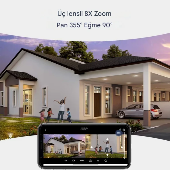 qasul 8K WiFi 16MP Dört Ekran Güvenlik Kamerası CCTV IP Kamera 8X Zoom Otomatik Takip Video Gözetim - 3