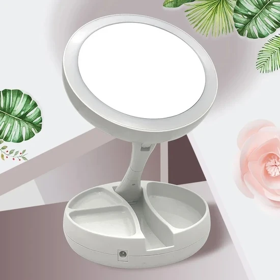 Işıklı Büyüteçli Makyaj Aynası, 10x Büyüteçli 21 Led Işıklı Seyahat Makyaj Aynası, Çift Taraflı Kompakt Ayna, Makyaj Masası ve Seyahat için Işıklı Makyaj Aynası. - 8