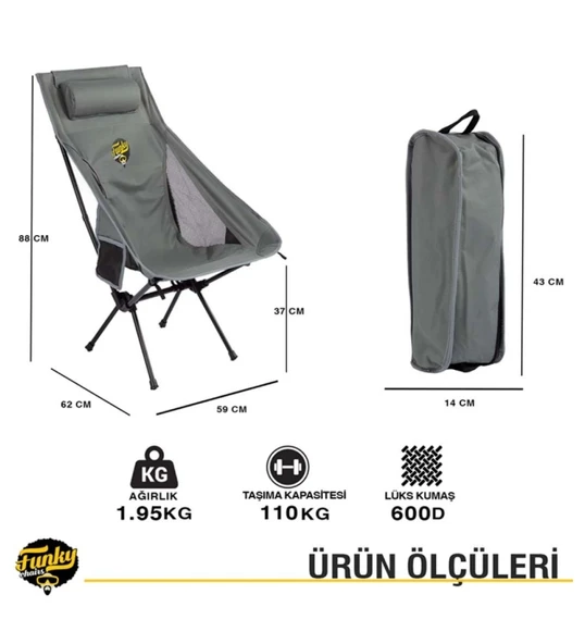 Sky Ultralight Katlanabilir Kamp Sandalyesi -Gri Renk - Resim 6