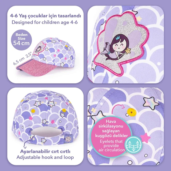Milk&Moo Küçük Deniz Kızı Simli 4-6 Yaş Kız Çocuk Şapkası – Ayarlanabilir, Nefes Alabilir Yazlık Şapka - 6