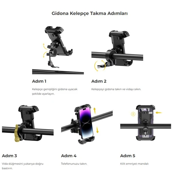 Lamicall Motosiklet ve Bisiklet Telefon Tutucu Ayarlanabilir BP03T - Resim 9