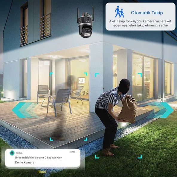 qasul 8K WiFi 16MP Dört Ekran Güvenlik Kamerası CCTV IP Kamera 8X Zoom Otomatik Takip Video Gözetim - 6