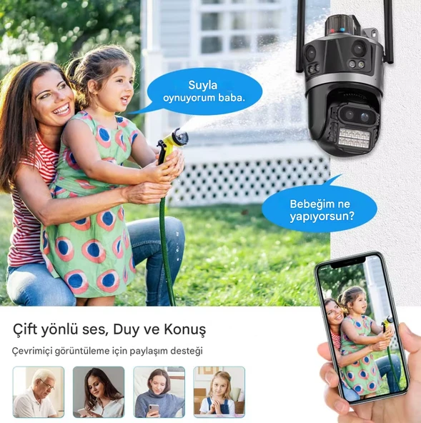 qasul 8K WiFi 16MP Dört Ekran Güvenlik Kamerası CCTV IP Kamera 8X Zoom Otomatik Takip Video Gözetim - 4
