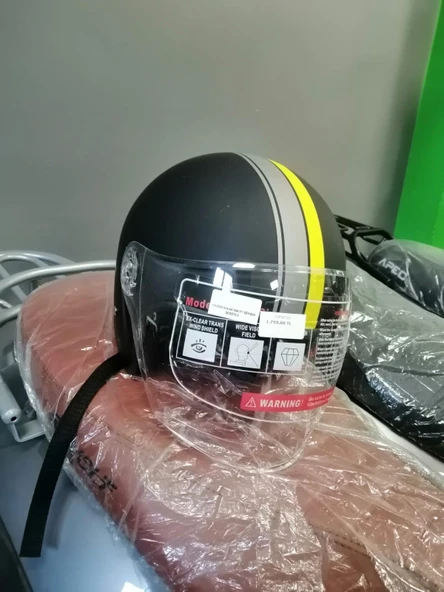 YARIM KASK MATT SİYAH ŞERİTLİ