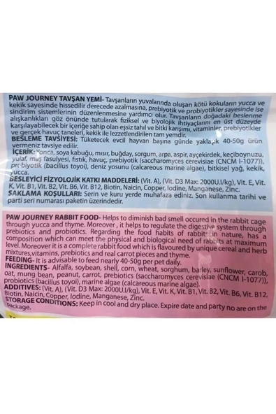 Hs Tarım Paw Journey Tavşan Yemi - Rabbit Food 1000g - 6