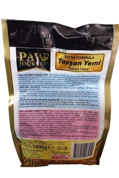 Hs Tarım Paw Journey Tavşan Yemi - Rabbit Food 1000g - 4