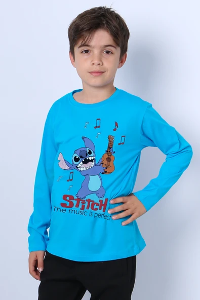 ERKEK ÇOCUK UZUN KOLLU TSHİRT KARAKTER BASKILI BİSİKLET YAKA E10 - Resim 4