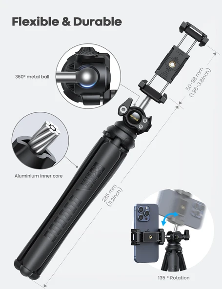 Lamicall Cep Telefonu ve Kamera Uzaktan Kumandali Selfie Çubugu Tripod STTP02 - 5