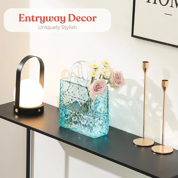 Nettenevime Çanta Vazo Köşeli Model Cam Çiçek Vazosu Dekoratif Mavi Vazo Büyük Boy Glass Bag Vase - 7