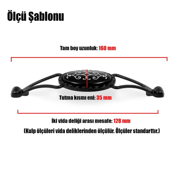 Seçil Çekmece Dolap Dolabı Kapak Kulpu Kulbu (128 MM-12.8 CM) Siyah Metal Kulpları Mobilya Mutfak - Resim 3