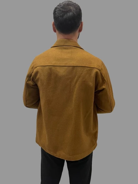 Erkek Kaşe Mevsimlik Cep Detaylı Gömlek Modeli Taba Ceket - 6