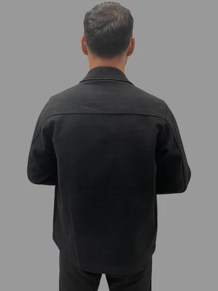 Erkek Kaşe Mevsimlik Cep Detaylı Gömlek Modeli Siyah Ceket - 6