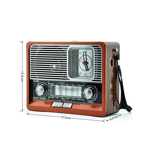 K-105 Nostaljik Şarjlı Taşınabilir Saatli Ahşap Radyo- Fenerli Müzik Çalar Mp3/fm/bluetooth - 3