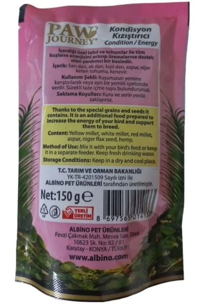 Hs Tarım Paw Journey Kondisyon - Kızıştırıcı Kuş Yemi 150 g - 3