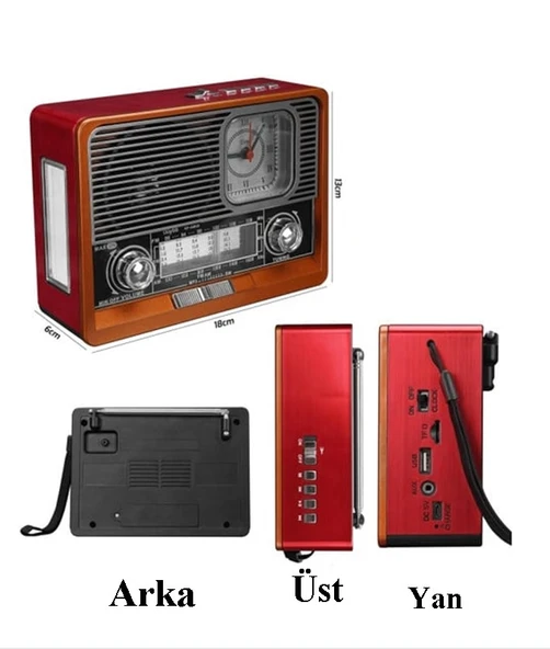 K-105 Nostaljik Şarjlı Taşınabilir Saatli Ahşap Radyo- Fenerli Müzik Çalar Mp3/fm/bluetooth - 4