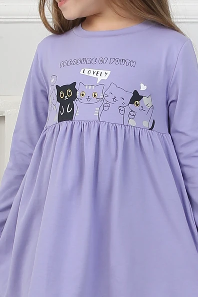 Kız Çocuk Elbise Kedi Baskılı