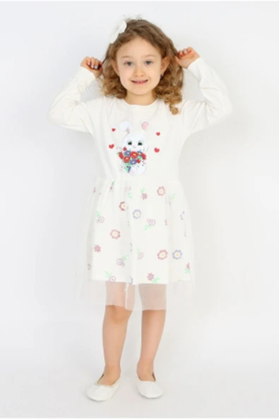 Kız Çocuk Elbise Tüllü Fiyonklu Taç Tokalı - 7