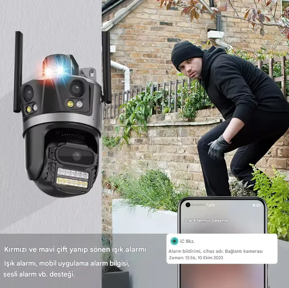 QASUL ICsee WiFi 12MP Kamera 6K 3Lens Bağlantı PTZ Güvenlik Kamera CCTV 3 Ekran Ağ Kamerası 2 Yönlü Ses - 5