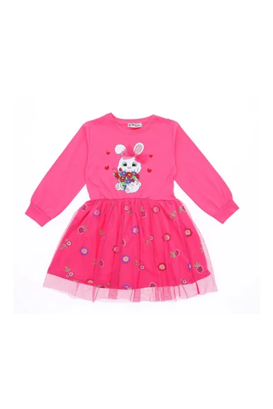 Kız Çocuk Elbise Tüllü Fiyonklu Taç Tokalı - 4