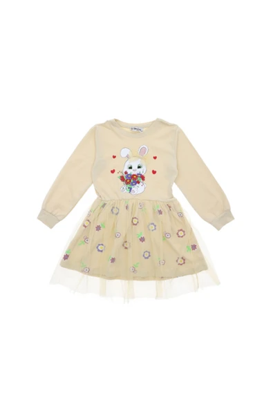 Kız Çocuk Elbise Tüllü Fiyonklu Taç Tokalı - 2