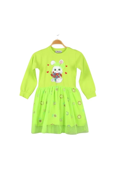 Kız Çocuk Elbise Tüllü Fiyonklu Taç Tokalı - 9