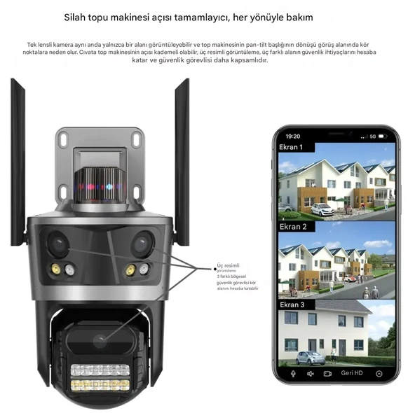 QASUL ICsee WiFi 12MP Kamera 6K 3Lens Bağlantı PTZ Güvenlik Kamera CCTV 3 Ekran Ağ Kamerası 2 Yönlü Ses - 3