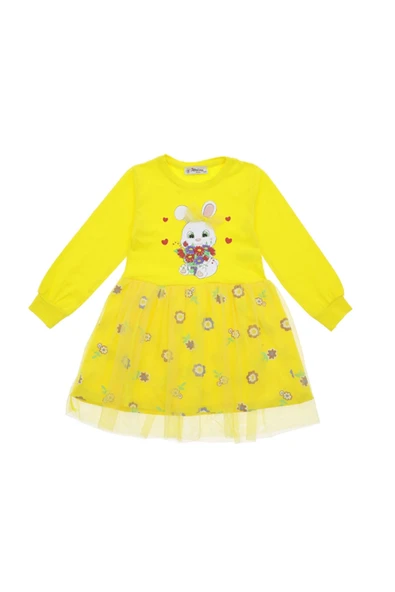 Kız Çocuk Elbise Tüllü Fiyonklu Taç Tokalı - 8