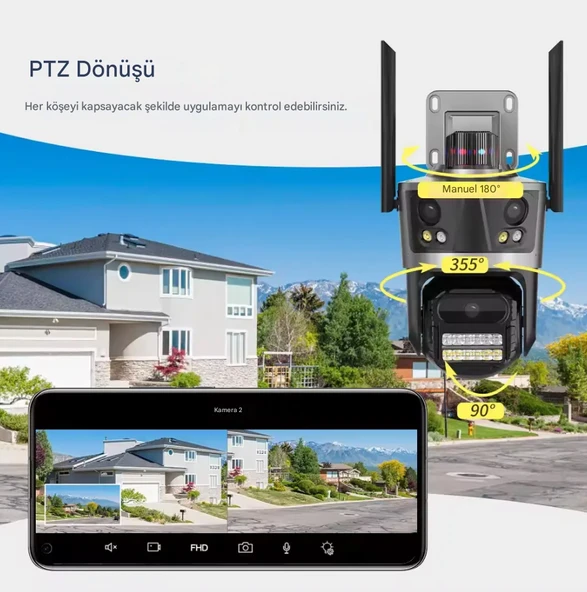 QASUL ICsee WiFi 12MP Kamera 6K 3Lens Bağlantı PTZ Güvenlik Kamera CCTV 3 Ekran Ağ Kamerası 2 Yönlü Ses - 4