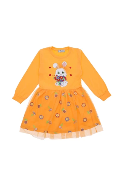 Kız Çocuk Elbise Tüllü Fiyonklu Taç Tokalı