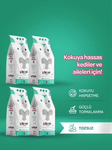 4lü Avantaj Paketi Kokuya Hassas Topaklanan Tozsuz Kokusuz Bentonit Kedi Kumu 4x5lt