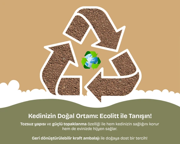 Ecolitt Kraft Pakette Tozsuz ve Topaklanan Kahverengi Bentonit Natura Kedi Kumu 8kg - 2
