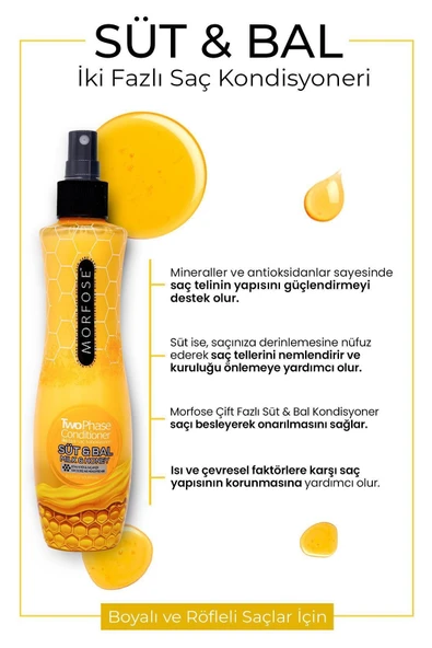 Morfose Sıvı Saç Kremi Süt ve Bal Fön Suyu 240 Ml Sarı - 3