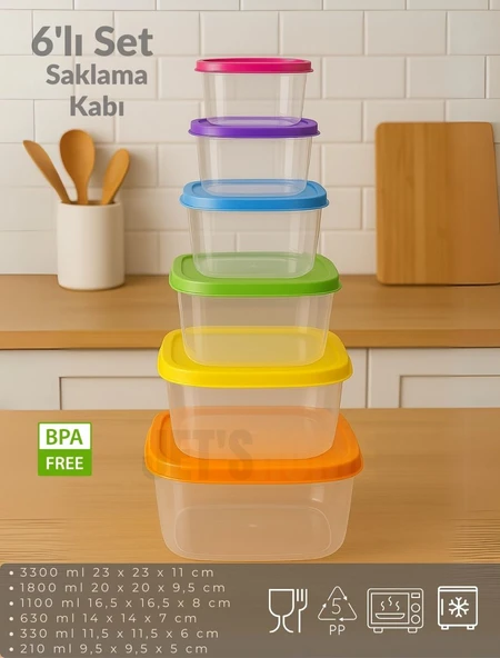 6'lı Kare Erzak Gıda Saklama Seti BPA Free Saklama Kabı Yiyecek Saklama Seti - 2