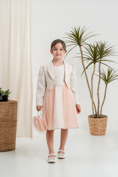 Kız Çocuk Elbise Ceketli Tüllü Çantalı - Resim 3