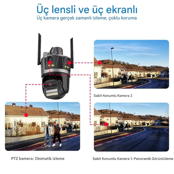 12 MP 6K 8X Zoom 3 Lensli Çakarlı Su GeçirmezHarek Sensörlü Ip Güvenlik Kamerası CMR56 - 6