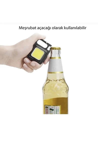 Mini Led Metal Anahtarlık El Feneri Flash Mıknatıslı Su Geçirmez Şişe Açaçaklı Şarjlı - 5