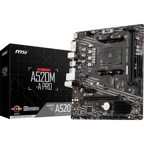 Msi A520M-A PRO AMD A520 Soket AM4 DDR4 4600(OC)MHz mATX Gaming Anakart
