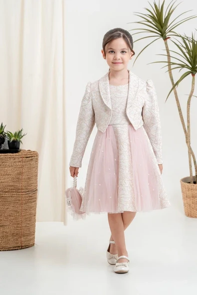 Kız Çocuk Elbise Ceketli Tüllü Çantalı - Resim 2