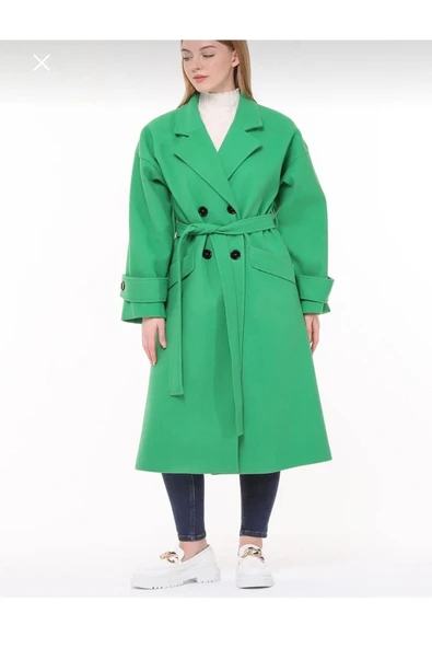 CABA KADIN KUŞAKLI ASTARLI OVERSİZE KABAN YEŞİL - 3
