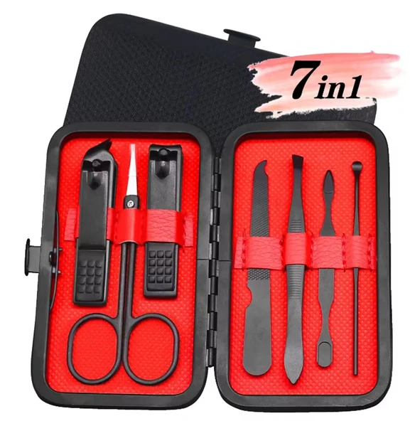 Profesyonel 7 Parça Çok Fonksiyonlu Manikür ve Pedikür Tırnak Seti Siyah Çantalı - 3