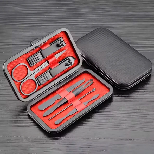 Profesyonel 7 Parça Çok Fonksiyonlu Manikür ve Pedikür Tırnak Seti Siyah Çantalı