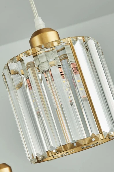 Luna Lighting Radiosa Gold Renk Kristal Taşlı Dekoratif Modern Salon Mutfak Hol Oda Antre Üçlü Sarkıt Avize - 2