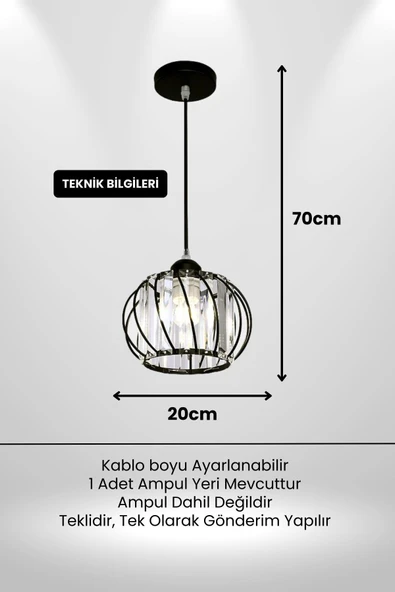 Luna Lighting Quattro Model Siyah Renk Kaplama Metal Kristal Taşlı Salon Oturma Odası Tavan Sarkıt Avize - 2