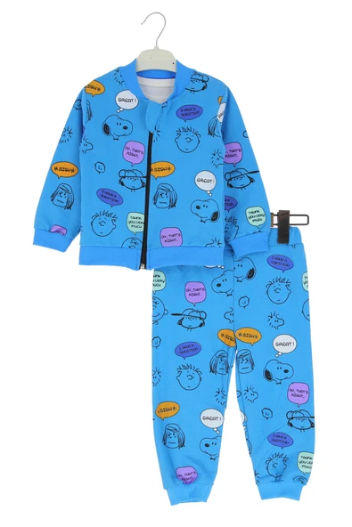 Erkek Bebek Takım Fermuarlı Üç Parçalı Snoopy Baskılı - 2