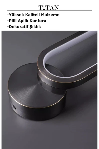 Luna Lighting Titan Model Siyah Renk Şık Dekoratif Oturma Odası Yatak Odası Takımı Pilli Aplik - 3